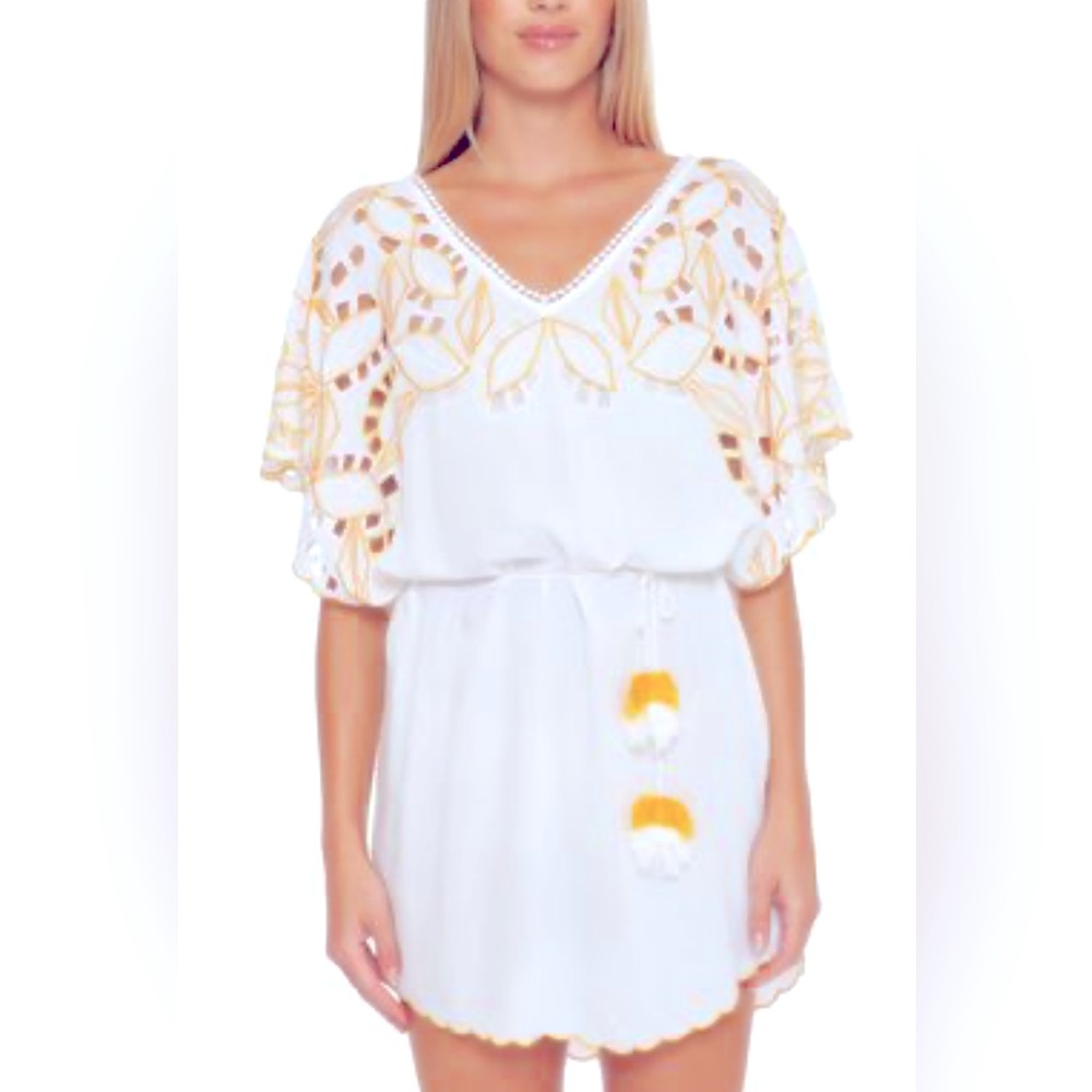 NWT $162 TRINA TURK Lahaina embroidered tunic beach swim cover up dress XS/S